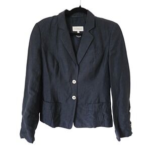 Feraud Paris 38 Navy‎ Blue Tailored Blazer Silk Lining Pleated Pockets France